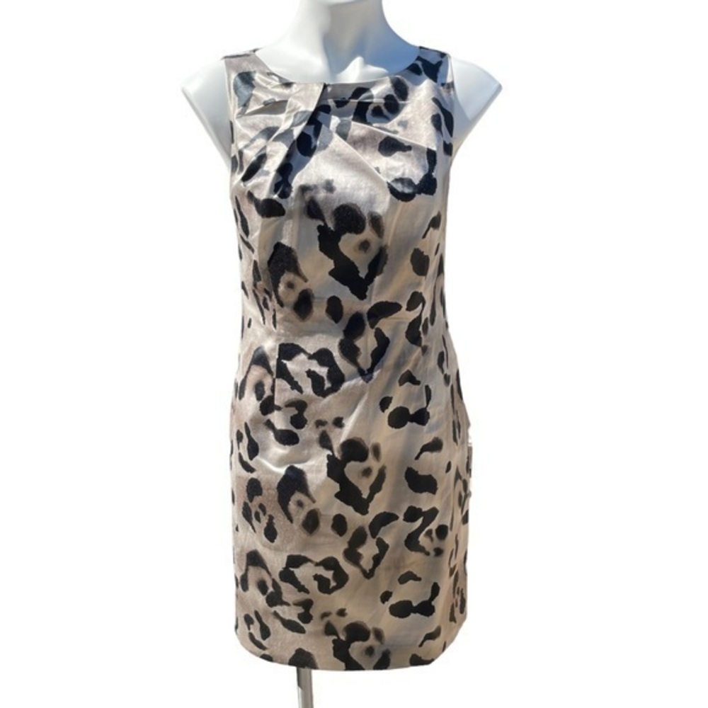 Ann Taylor Petite A-Line Dress | Women Sz. 8P | Tan Animal Print | Silk Blend